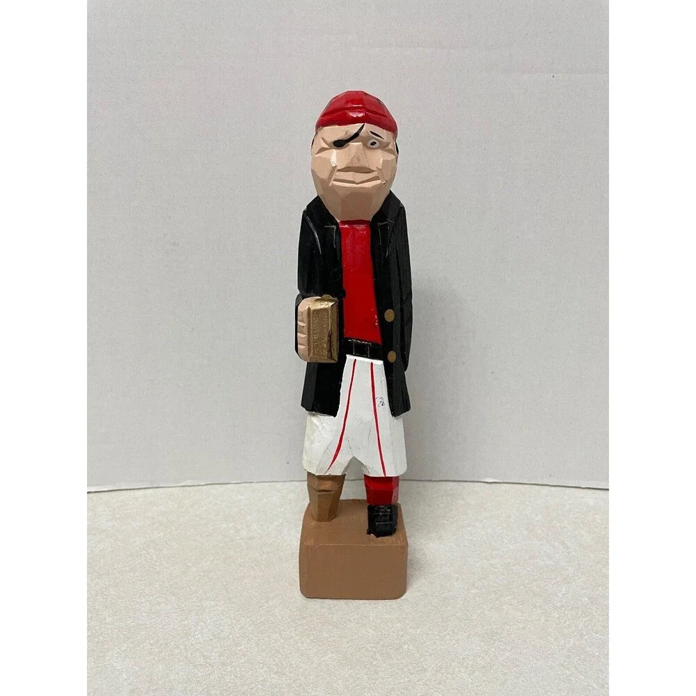 VINTAGE HAND CARVED WOODEN FIGURINE OF A PEG LEG NAUTICAL PIRATE 10
